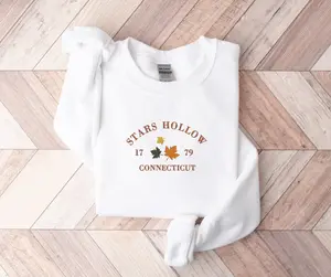 Stars Hollow Embroidered Sweatshirt, Fall Cozy Sweatshirt, Gilmore Merch, Connecticut Sweatshirt, Fall Embroidered Sweatshirt Cotton Polyester