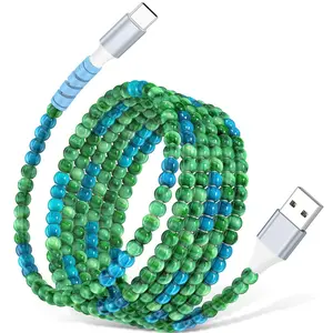USB A to USB C  6FT,Beaded Charger Cord for  17 16 Pro Max 17e 15  play,Cute Type C  Charger  Cord for iPad 10 11th A16/ S26 S25 S24/Android Phone Girls Women,BlueGreen