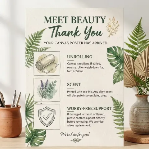 Wall Art Prints Post-Purchase Care & Support Certificate - Curl-Resist Tips, Artwork Maintenance, Decorative Wall Decor Pictures, House Optimization, Satisfaction Guarantee, Contact Support, No Unaddressed Issues