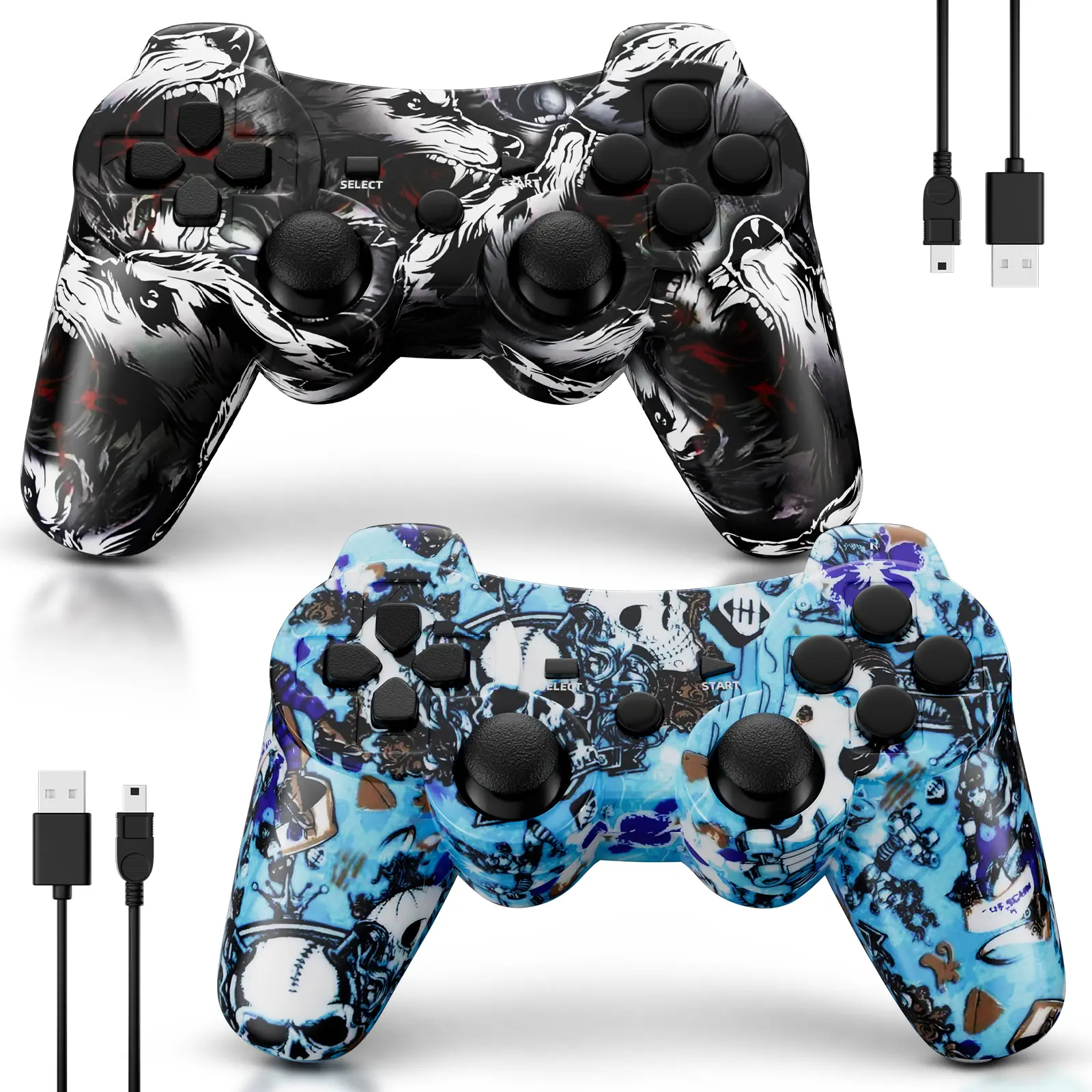 2 Pack Wireless Gaming Controller for PS3/PC Windows/Laptop, Wired for PS2, Dual Vibration, 6-Axis Gyroscope, Console Accessory