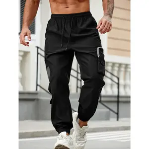Men's Black Mesh Techwear Cargo Joggers Breathable Streetwear Pants with Zipper Pockets, Utility Relaxed Fit, Y2K Fashion, Acubi Style, Viral Outfit, Clean Fit, Trending 2026, Urban Daily Wear Alphabet Print Loose Sweatpants