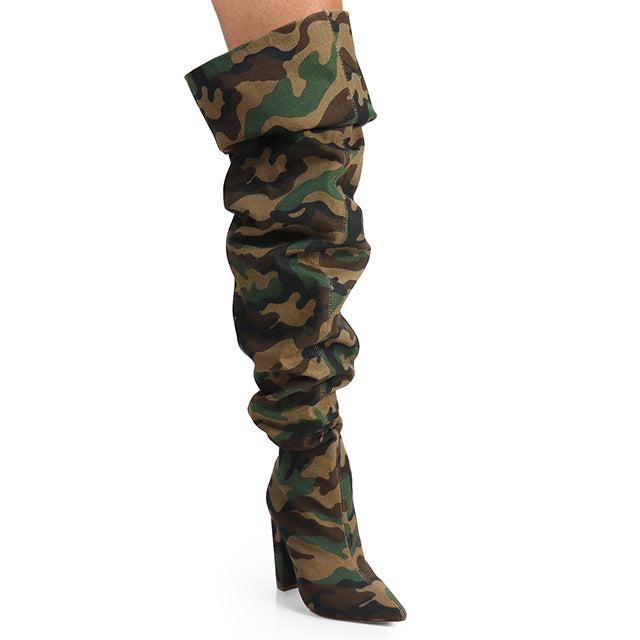 Over The Knee Wide Calf Slouchy Chunky Heel Boots – Snug Toe Fit