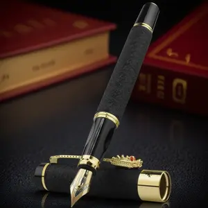Luxury Dragon Embossed Crystal Diamond Fountain Pen - Business Signature Pen with Anti-Slip Dragon Scale Grip, Refillable Ink, Metal Gift Box - Smooth Writing Office Essential Smooth Writing Pens