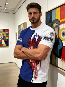 Men's Moisture-Wicking Polyester T-Shirt, Large Size 3D Pattern Print Short Sleeve, Puerto Rico Flag & Skull Design, Summer Casual Tee