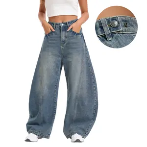 FAIABLE Baggy Jeans Vintage Denim Pant Petite Pants for Women Barrel Leg Mid-Low Waist Boyfriend Streetwear Unisex Y2K Loose Fit Jean Fashion Casual Clothes