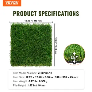 VEVOR Artifical Grass Tiles Interlocking Turf Deck Set, 18 Pack - 12x12, Synthetic Fake Grass Self-draining Mat Flooring Decor Pad, Perfect For Multi-Purpose Indoor Outdoor Entryway Scraper Dog Mats