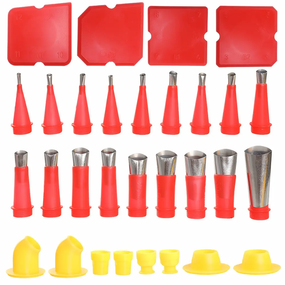30pcs Caulking Finisher Kit, 16pcs Caulking Nozzle Tips Reusable Caulking Nozzle Coating Caulking Tool Kit with 8 Connector Caulking Guns and 4 Grout Scraper for Bathroom Doors Windows