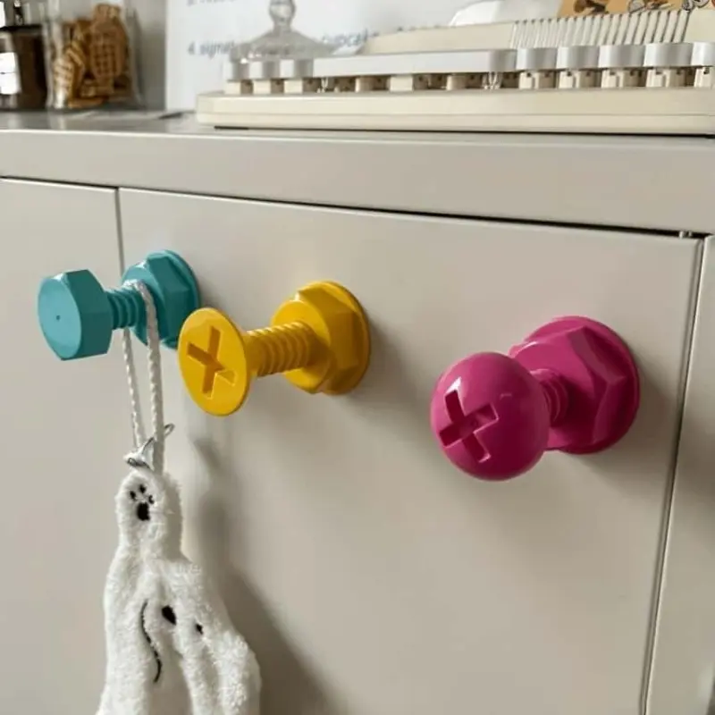 3pcs Cute Creative Screw Nail Adhesive Hooks, Wall Behind Door Coat Hooks, Adhesive Drill-free Hooks, Self Adhesive Hooks, No Drill Hook