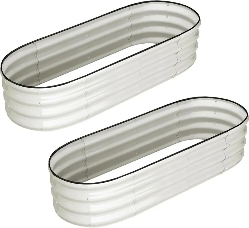 Gaomon 2-Pack 4.5x2x1 FT Oval Galvanized Raised Garden Beds, Elevated Planting Boxes with Open-Ended Base, Tool-Free Assembly White Outdoor Planters for Vegetables, Flowers, Outdoor Garden Accessories