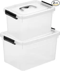 Clear Storage Latch Box/Bin, 2-Pack Plastic Organizing Container with Handle and Lids (7 QT/16QT)