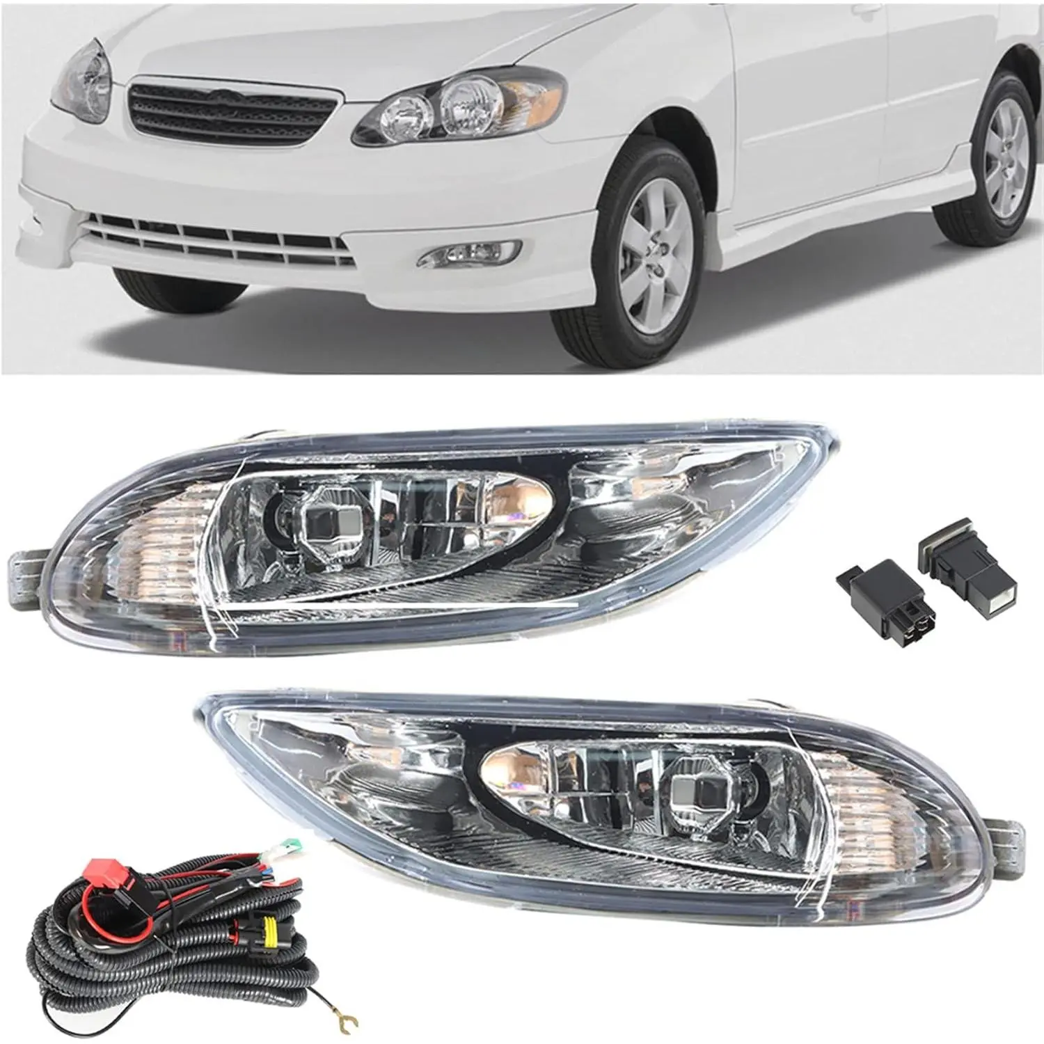 Fog Lights Assembly Replacement for Corolla 2005-2008 Driving Fog Lamps with Bulbs Switch Kit Driver and Passenger Side