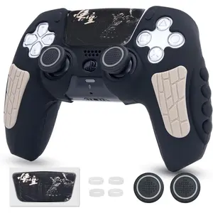 F-APT14  PS5 Controller Cover Case, Anti-Slip Silicone Skin Compatible with PS5 Controller with Thumb Grip Caps, Joystick Protectors and Cover Wrap Sticker - Black Myth Wukong