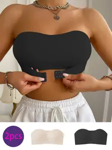 2-Pack Women's Strapless Bra, Underwear, Full Coverage Push-Up, Seamless Design, Basic, Comfortable Daily & Special Occasions, Hand Washable, No Pads