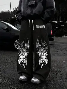 Gothic Metal Sword Print Sweatpants, Latin Street Style Y2K Loose Fit Casual Pants, Geometric Pattern, All Seasons