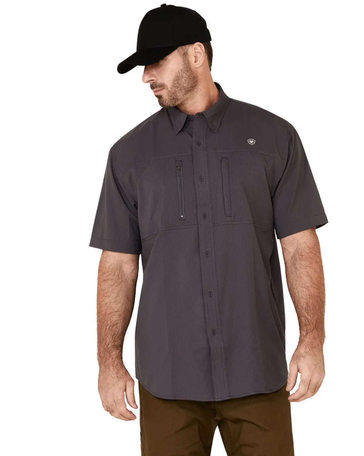 Ariat Men's Men'S Solid Charcoal Tek Short Sleeve Button Down Western Shirt - 10034961