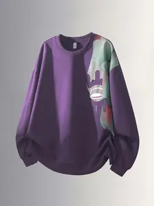 Men's Japanese Streetwear Tie-Dye Oversized Crewneck Sweatshirt - Soft Purple Hues Thermal Transfer Art, Spring/Autumn Casual Pullover with Hand Washable, Unisex Design for Everyday & Outdoor Wear
