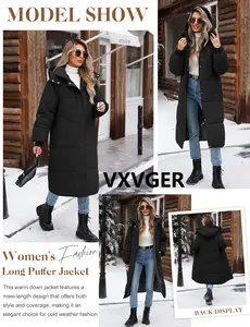Women's Long Puffer Coat - Warm Winter Quilted Jacket Full Length Zip Up Down Coat Thickened Puffy Parka with Hood