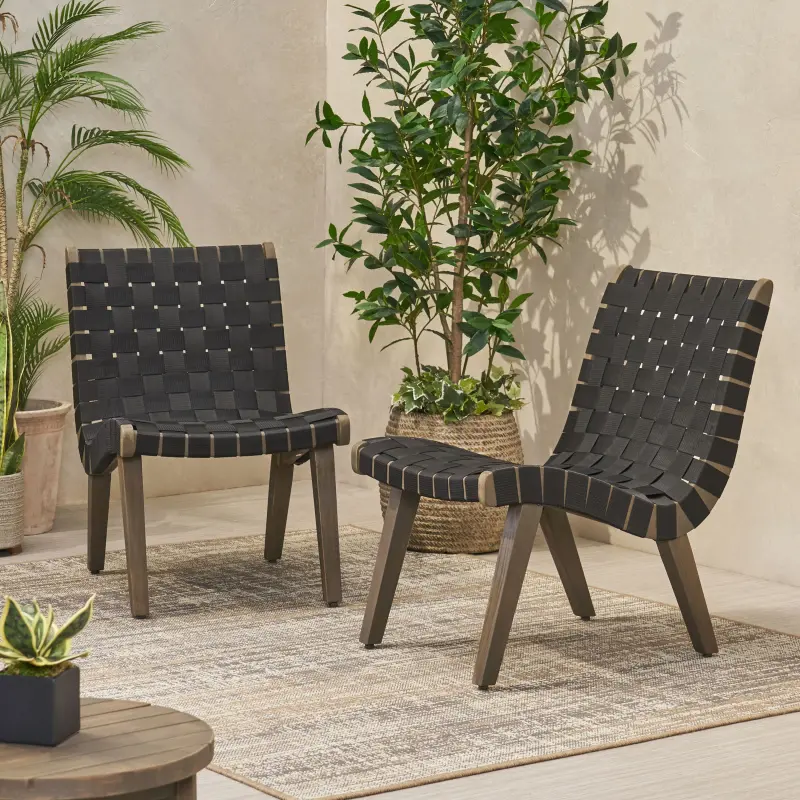 [NEW ARRIVAL] Charlotte Armless Chaise Lounge Chair, Transitional Modern Indoor-Outdoor Sturdy Furniture, Durable Acacia Wood Chair with Rope Accents, 20.25 in.l x 28.00 in.w x 29.75 in.h, 15.43 lbs, Backyard
