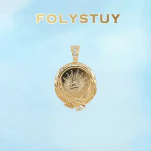 Length:75.5mm; Width:49mm [FOLYSTUY (K143)]Sleek Crystal-Accented Eagle Medallion Pendant Perfect for Statement Looks