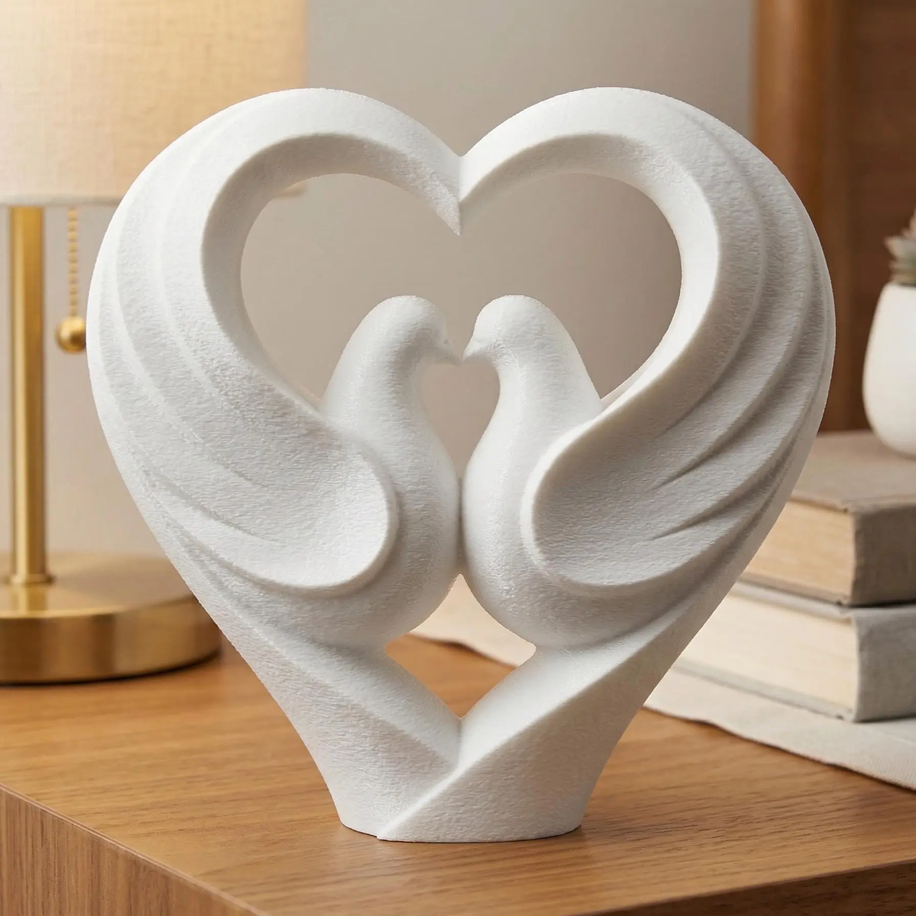Dove Couple Figurine, Heart Bird Model, Anniversary Wedding Gift, Modern 3D Printed Art