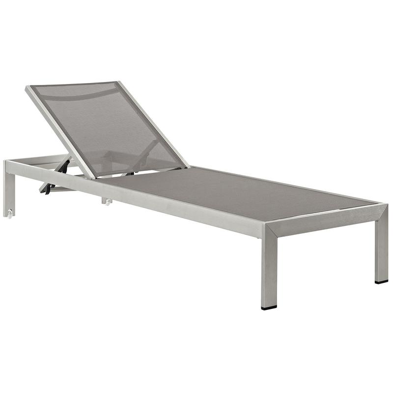 Modway Shore Outdoor Patio Aluminum Mesh Chaise in Silver Gray
