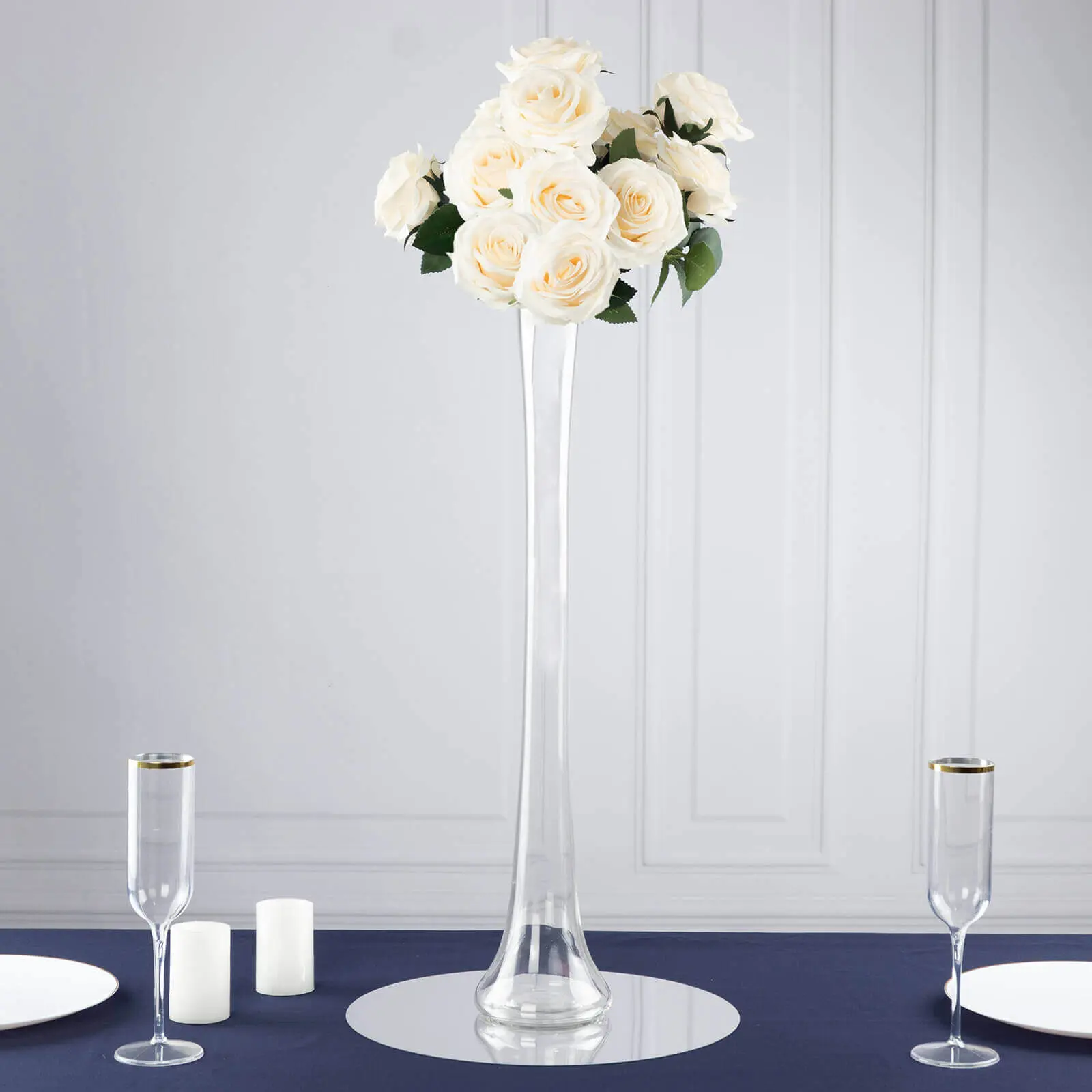 6-Pack Glass Eiffel Tower Vases 24" Clear with Round Base - Heavy Duty Skinny Flower Centerpieces