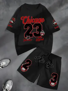 New Men's Casual, Chicago 23 Print Set, Soft Polyester, Ideal for Outdoor Sports, Daily Wear, Shopping, Clothes