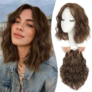 Mstaj 11" Wavy Synthetic Hair Topper for Women, Short Bob with Bangs to Increase Hair Volume & Crown Coverage for Concerts or Daily Use, Warm Chestnut Brown Mixed