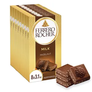 Ferrero Rocher premium chocolate bar, Milk Chocolate with Hazelnut Filling, Perfect Self Treat, 8 Pack, 3.1oz Each