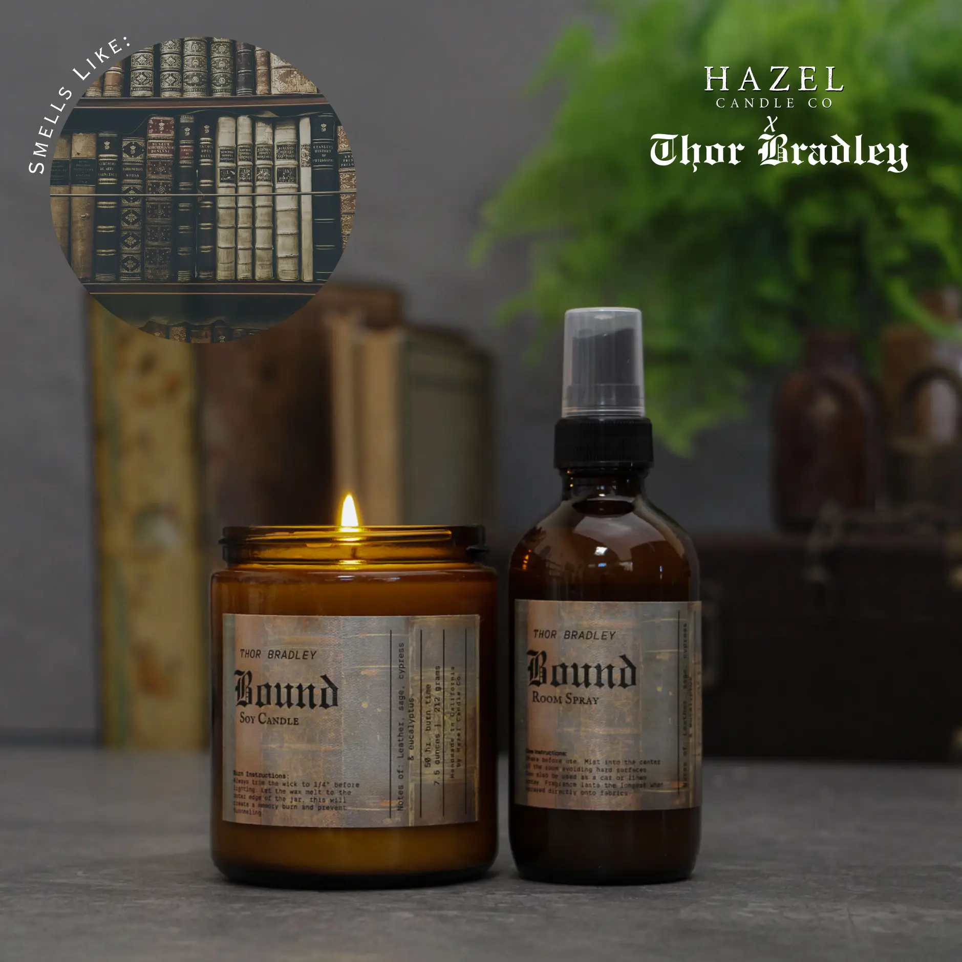 Bound Candle by Thor Bradley / leather, sage, cypress & eucalyptus scented candle