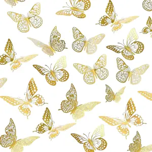 3D Butterfly Wall Decor 48 Pcs 4 Styles 3 Sizes, Gold Butterfly Decorations for Butterfly Birthday Decorations Butterfly Party Decorations Cake Decorations, Removable Stickers (Gold)