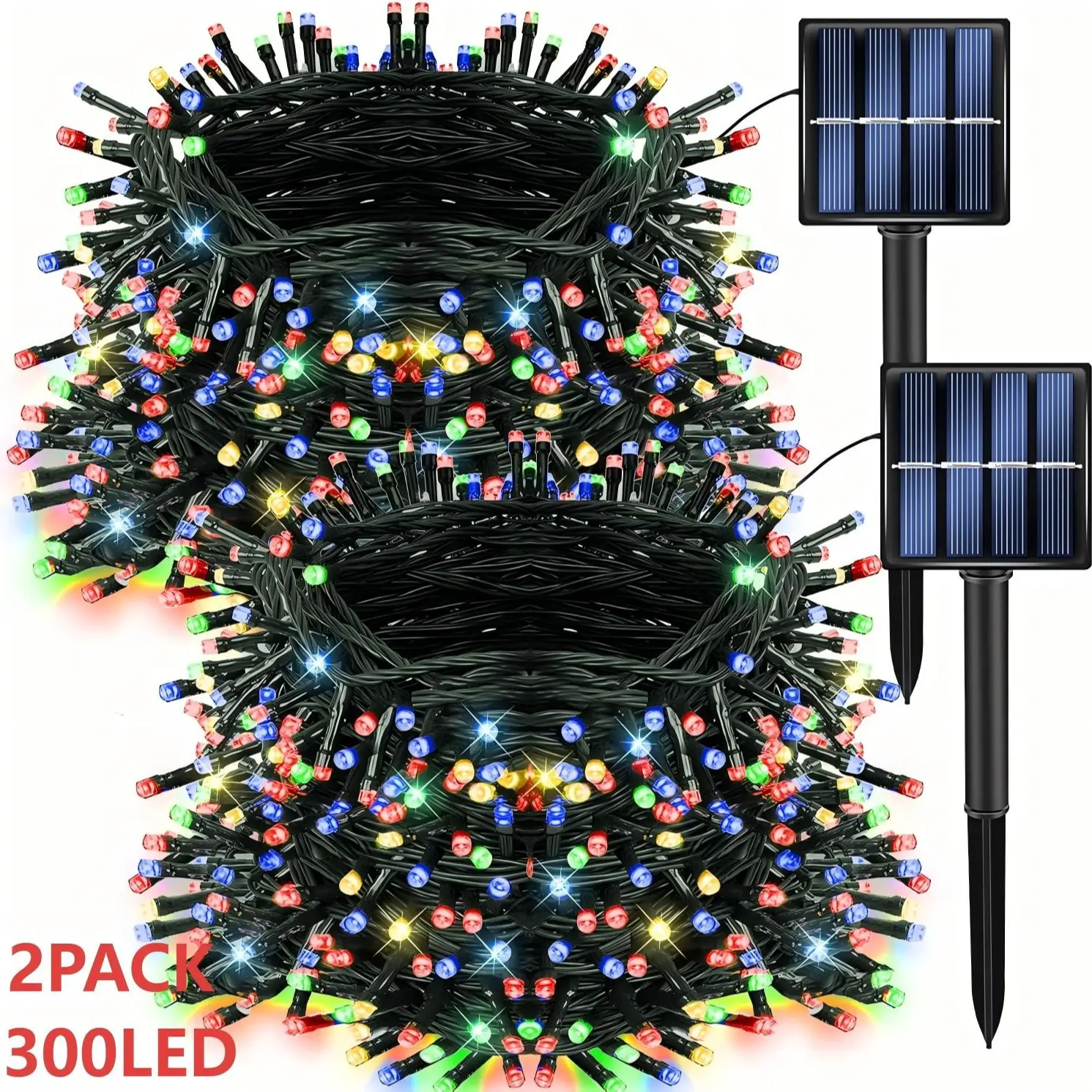 2pack Solar String Lights, 600 Bright LED 100 Feet Solar Christmas Lights, 8 Lighting Modes, Ip65 Waterproof Outdoor Garden Wedding Party Decor