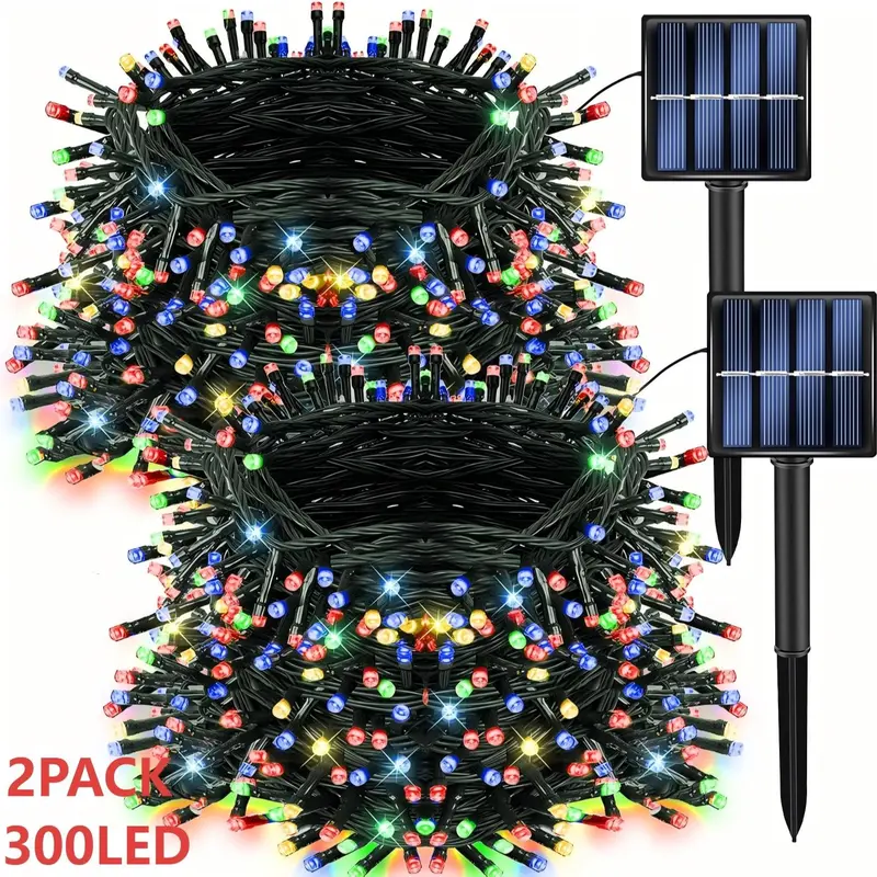 2pack Solar String Lights, 600 100 Feet Solar Christmas Lights, 8 Lighting Modes, Ip65 Waterproof Outdoor Garden Wedding Party Decor, Decorative Led Light