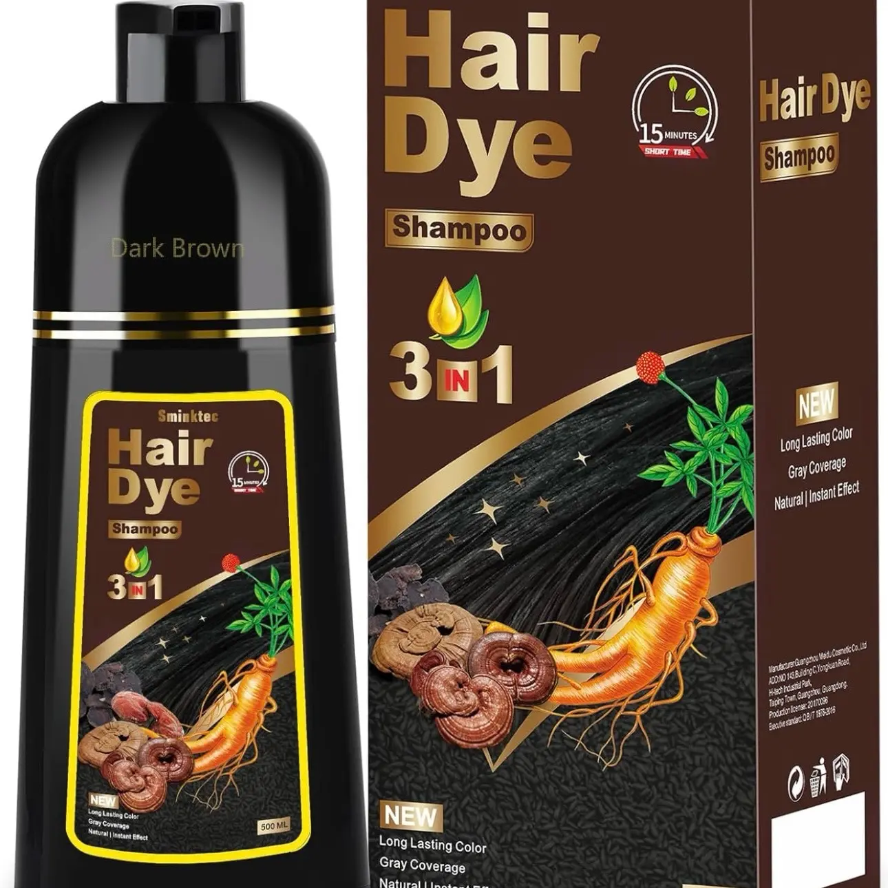 500ML LARGE 3in1 Natural Herbal Color shampoo , hair coloring natural Beard Mustache Natural Hair Color Shampoo Permanent Black Beard Dye , Black Hair dye i instant