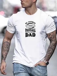 1PC Men's Casual Graphic T-Shirt, Short Sleeve Fitted Top, Soft Stretch Fabric, All-Season Wear, Perfect Gift for Dad