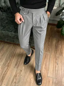 Men's Business Casual Long Pants, Fashion Classic Vintage Menswear, Waistband Dual Fold Design, Wrinkle-Resistant Fabric, Loose Fit, Italian Luxury Retro Straight Leg