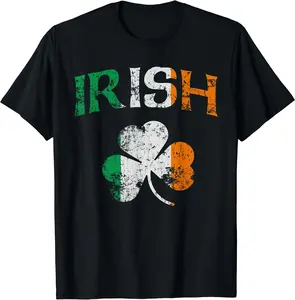 Irish Shamrock Ireland Flag St Patricks Day Vintage Fade T-Shirt Top Menswear