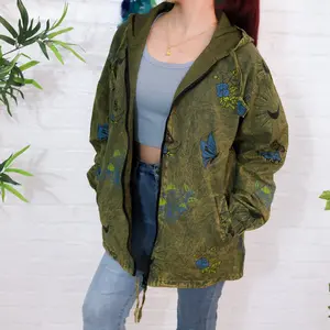 Unisex Gothic Boho Zipped Hoodie Jacket with Pockets for Men and Women, Handmade Hippie Cotton Jacket for Fall and Winter - Casual, Womenswear, Oversized Jacket with Zipper