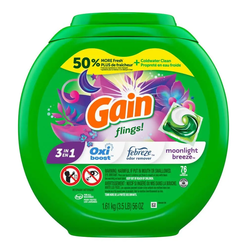 Flings 3 in 1 Moonlight Breeze Scent Laundry Detergent Pods, 76-Count