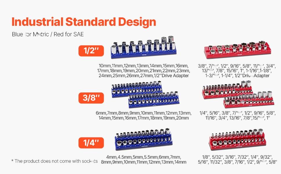 Magnetic Socket Organizer Set, 8-Piece Socket Trays in Blue and Red ...