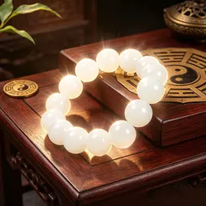 White Smooth Pearl Bead Jade Bracelet - Mind-Calming, Qi-Stabilizing Fashion Accessory for Reducing Mental Fatigue, Work Distractions, Jade Bracelets