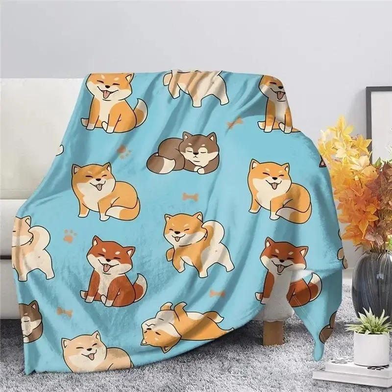 Shiba Inu Printed Flannel Blanket - Soft, Cozy, Wrinkle-Resistant, Durable 80x60in Throw Blanket for Pet Lovers, Room Decor, House Decor, Cozy Setup, Watch Party, Couch, Bed, All Seasons, Snug as a Bug in a Rug