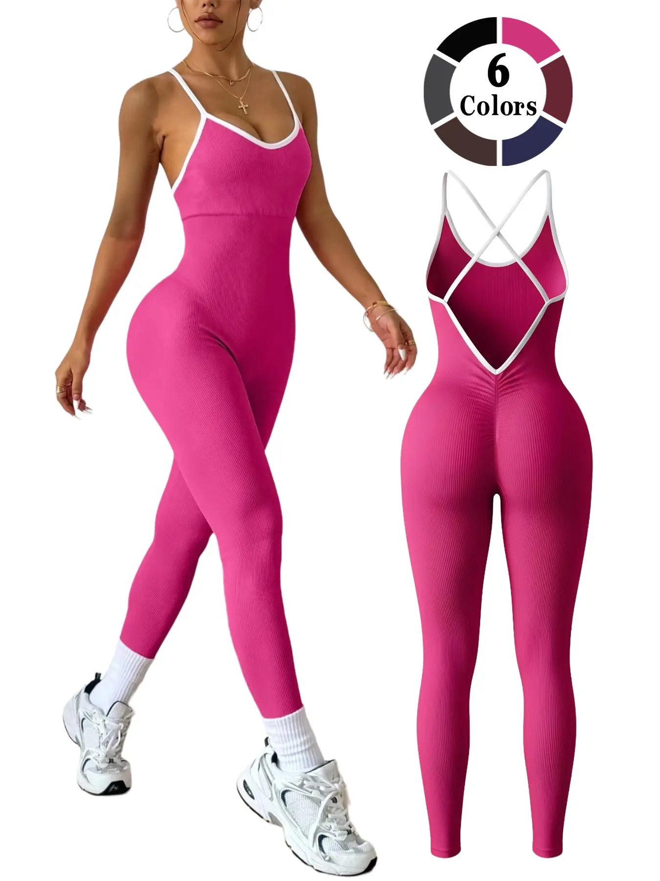 Sexy High-End Shaping Tank Bodysuit for Women, Cross Back Design Hip Lift Bodycon Bodysuit, Indoor Yoga Pilates Bodysuit, Quick-Dry Sweat Absorbent, Workout Jumpsuit, Stretchable Activewear, Workout Apparel