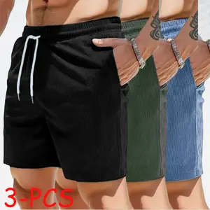 3-Pack Men's Corduroy Drawstring Shorts, Casual Elastic Waist Pocket Shorts for Summer Streetwear & Daily Wear