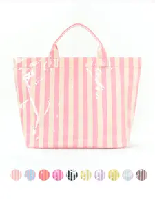PVC Striped Tote Bag 2026 New Fashion Versatile Casual Large Capacity Handbag Shopping Bag for Outdoors