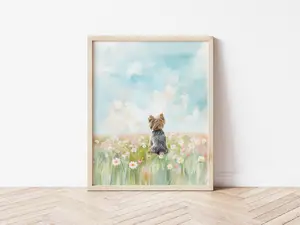 Watercolor Yorkshire Terrier in Flower Field Wall Art Yorkie Wildflower Art Yorkshire Terrier Mom Yorkie Lover Gift Pet Loss Gift
