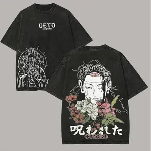 Dark Aesthetic Jujutsu Kaisen Geto Suguru Graphic T-Shirt, Vintage Washed Distressed Oversized Anime Tee, Trendy Japanese Manga Streetwear For Men, Cursed Spirit User Art Top
