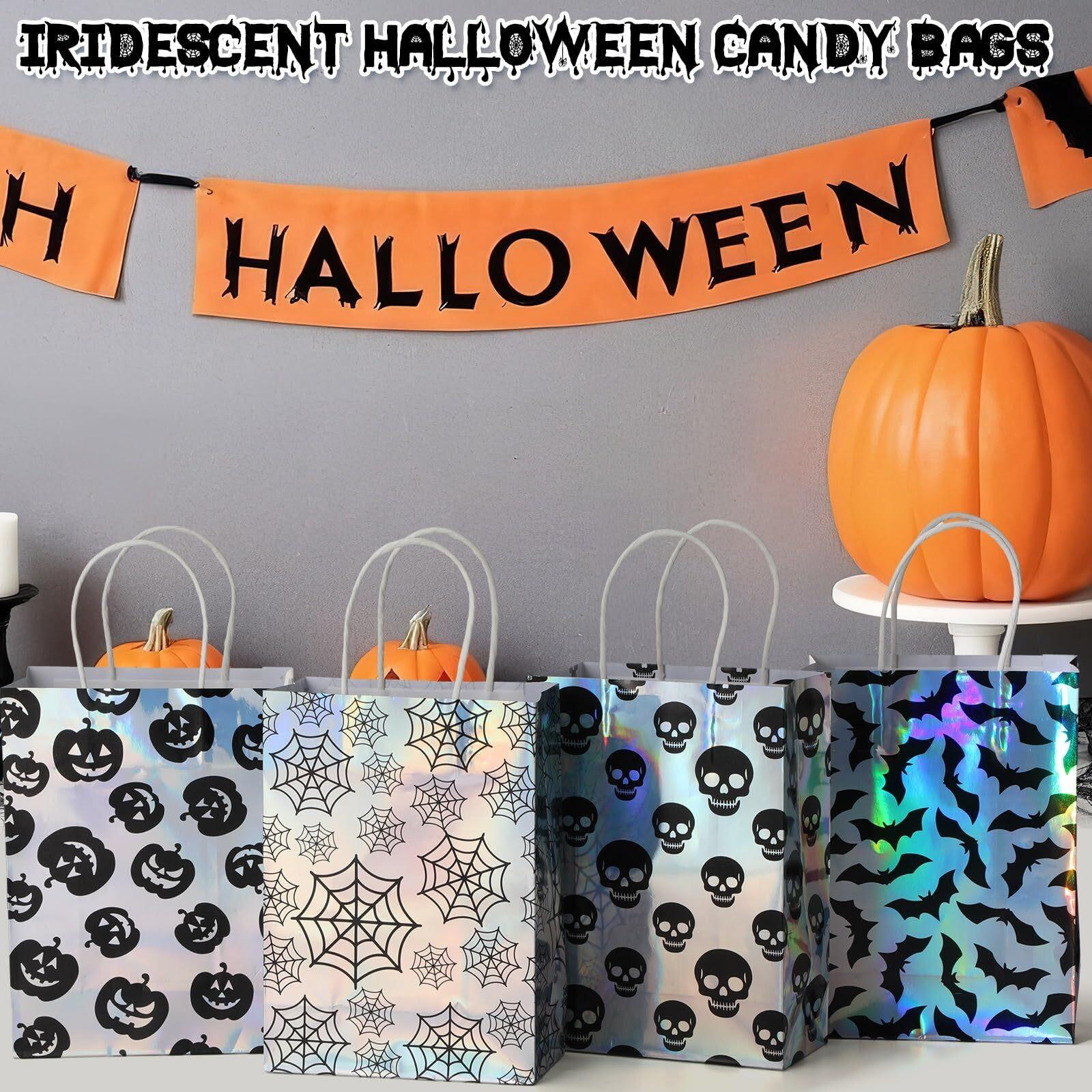 24Pcs Halloween Candy Bucket Holographic Gift Bags Halloween goodie Bags Halloween Candy Bags Party Goodie Bags with Ghost Pumpkin Trick or Treat Bags for Teacher Students Office Employee Coworker,Halloween Birthday Party Favor Supplies