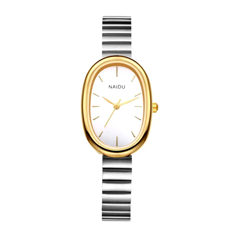OIDEA Women's Thin Oval Silver/Gold Quartz Dress Watch - Stainless Steel Elastic Adjustable Band, Analog Dial, Thin Fashion Design, Chic Formal/Casual Wrist Accessory