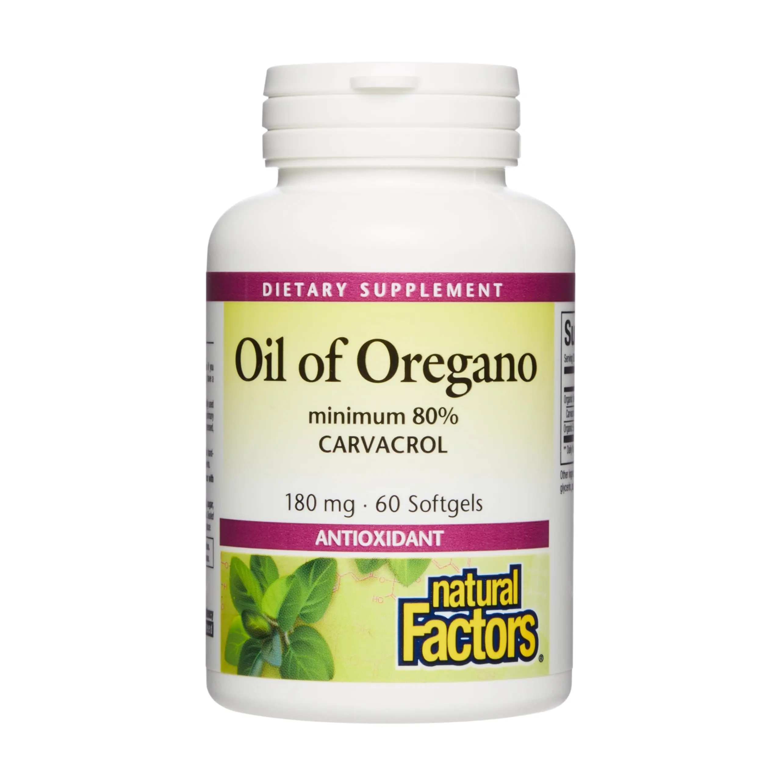 Natural Factors Certified Organic Steam-Distilled Oil of Oregano Dietary Supplement - 180 mg, 80% Carvacrol, 60 Softgels, Immune & Upper Respiratory Health Support, Non-GMO, Dairy Free, Antioxidant Healthcare Aid, Glycerin, Wellness, Gmo Free